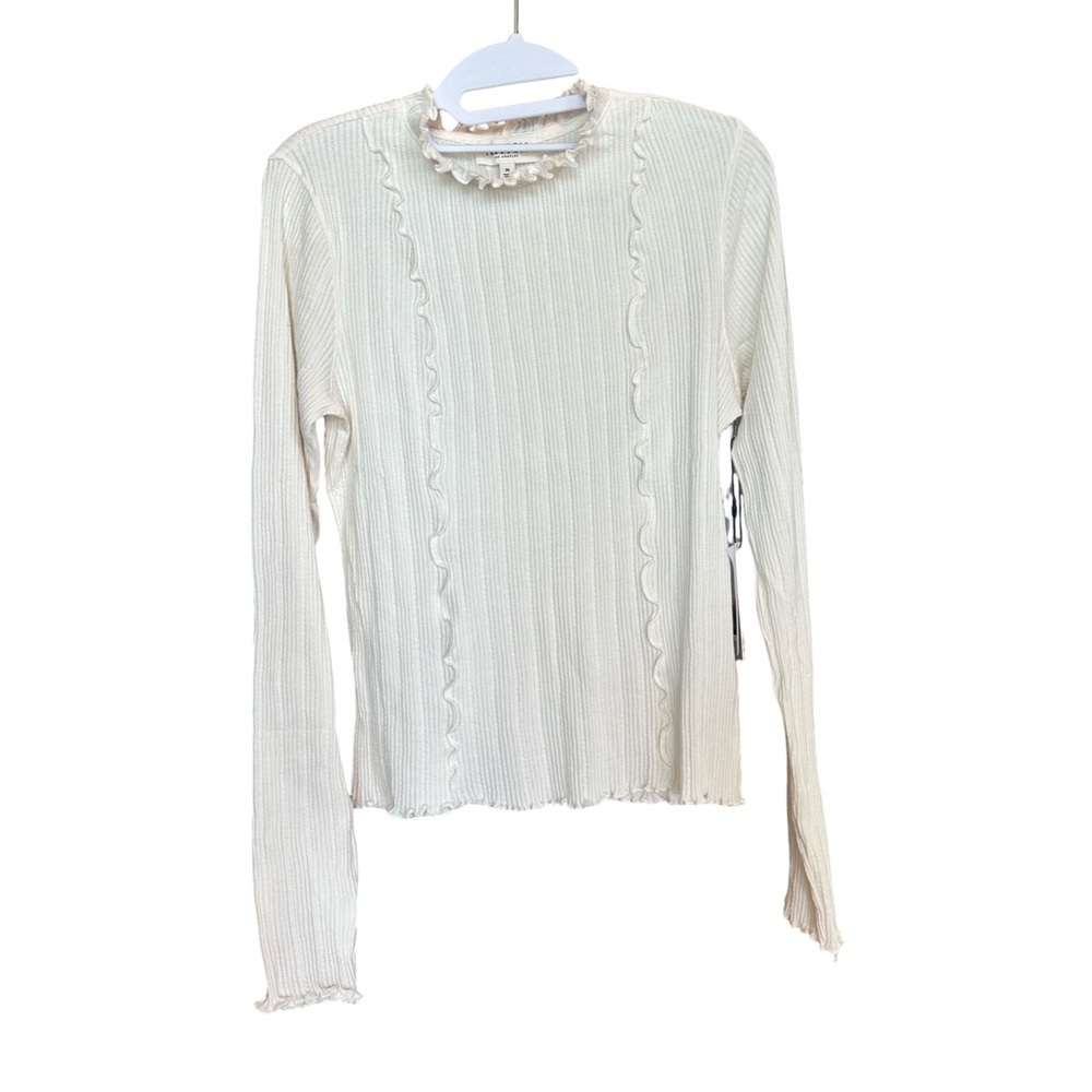 Nation NWT Ruffle Ribbed Long Sleeve Cream Size M